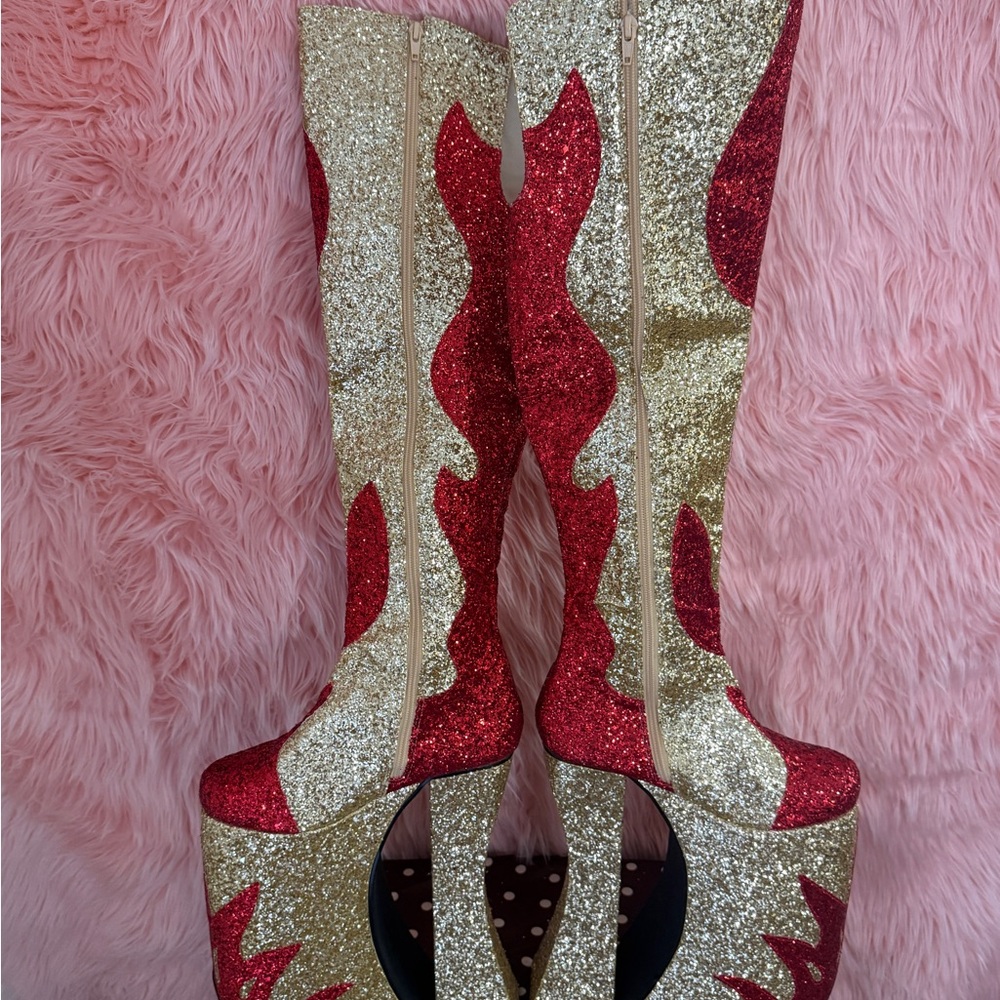 Sparkling Red and Gold Platform Boots
